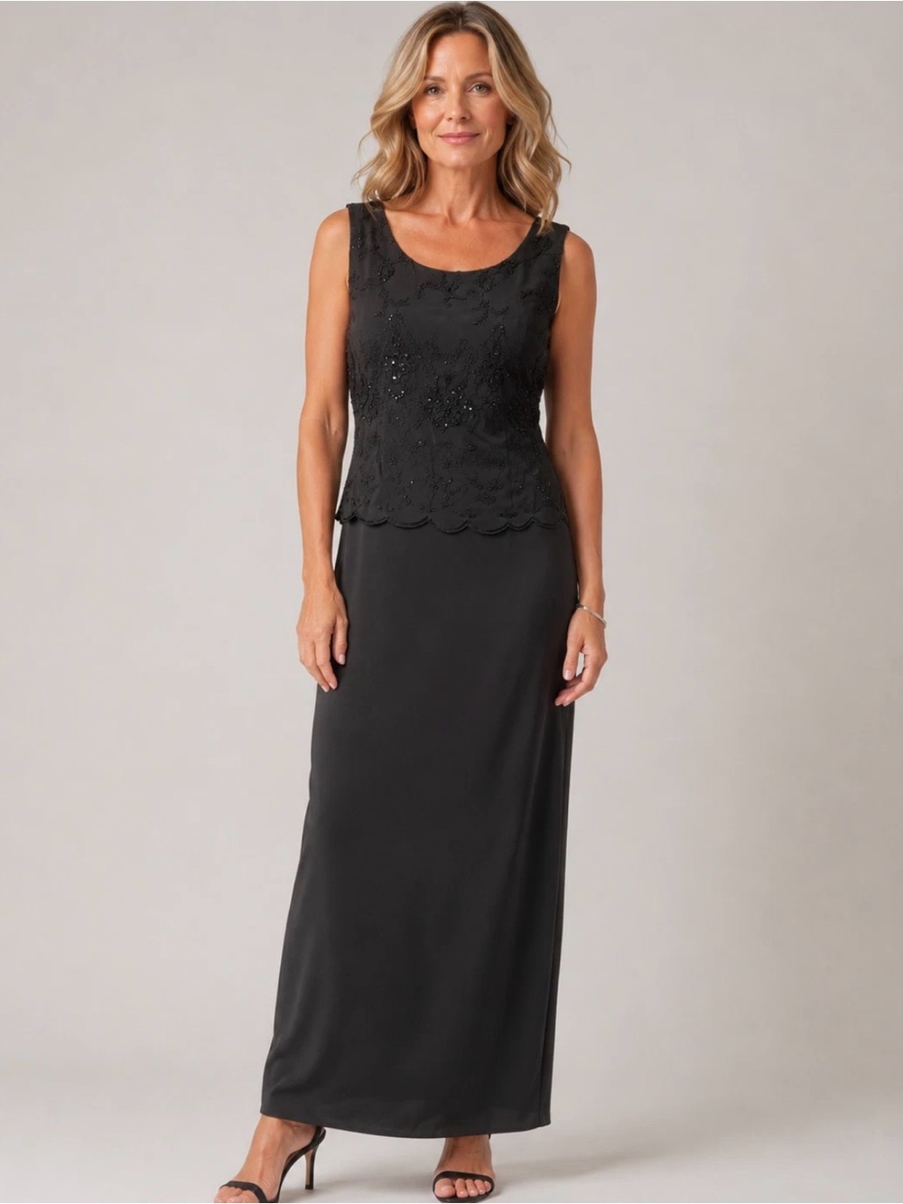 NWT Adrianna Papell Navy Silk Sequin Bodice Maxi Sheath Style 081519240 Size 10